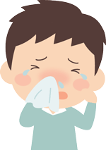 男の子が鼻をかんでいるイラスト