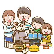 家族で災害に備えて準備をしているイラスト