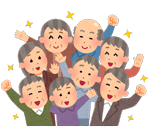 お爺さん、お婆さんが集合しているイラスト