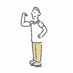 腕の筋肉を見せるポーズをしている男性のイラスト