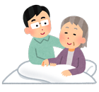 男性がおばあさんの介護をしているイラスト