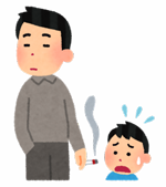 子どもの近くでたばこを吸っている男性のイラスト