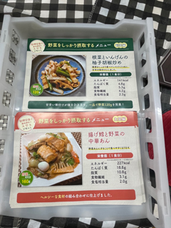 名古屋市地下食堂（IKOTTO）の揚げ魚と野菜の中華あんと根菜といんげんの柚子胡椒炒めのチラシの写真