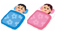 男の人と女の人がお布団に入って寝ているイラスト