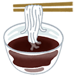 そうめんを箸で麺つゆにつけているイラスト