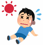 太陽の下で熱中症になって倒れてしまった男の子のイラスト